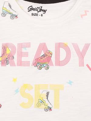 White Printed Cotton Kids Tops 3