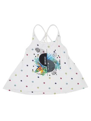 White Printed Cotton Kids Tops 1