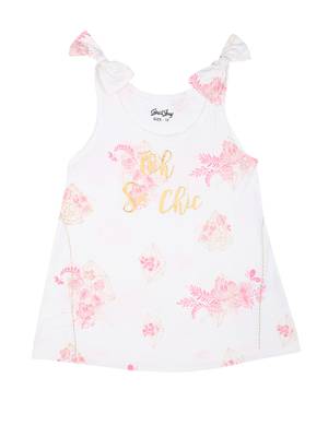 White Printed Cotton Kids Tops 1