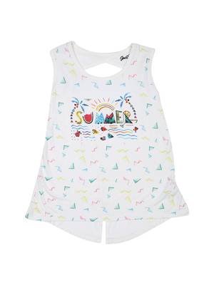 White Printed Cotton Kids Tops 1