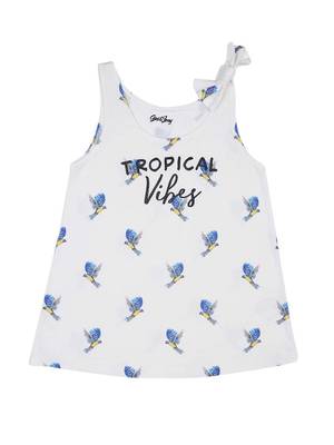 White Printed Cotton Kids Tops 1