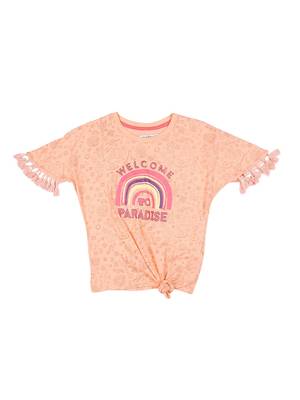 Orange Printed Cotton Kids Tops 1