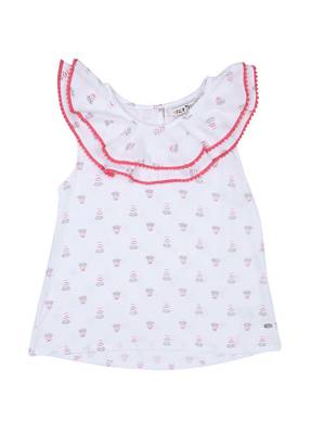 White Printed Cotton Kids Tops 1