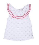 White Printed Cotton Kids Tops