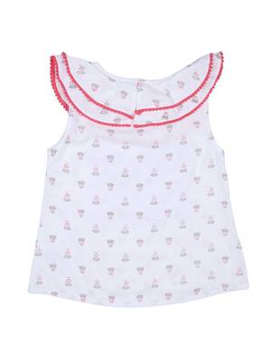 White Printed Cotton Kids Tops 2