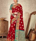 Maroon woven art silk saree with blouse