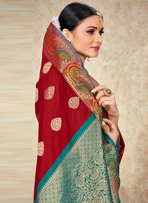 Maroon woven art silk saree with blouse 3