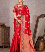 Red woven art silk saree with blouse