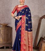 Navy blue woven art silk saree with blouse