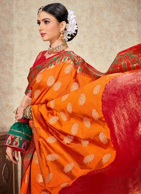 Orange woven art silk saree with blouse 3