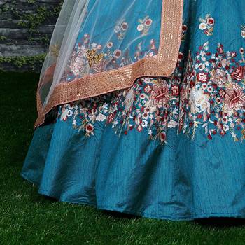 Teal Blue Sequins Resham Thread And Dori Embroidered Art Silk lehenga choli for wedding 5