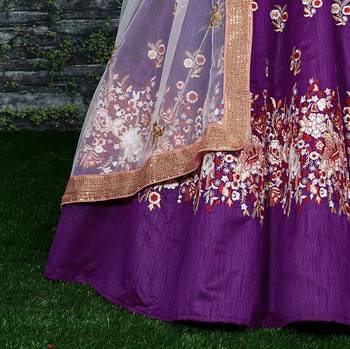 Purple Sequins Resham Thread And Dori Embroidered Art Silk Lehenga Choli For Bride 5