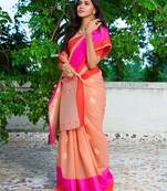 Womens  Designer Orange Linen Tissue Saree With  Blouse