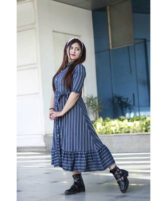long Printed Heavy  Rayon Designer Kurti 4