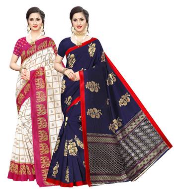 Combo Of 2 Poly Silk  Multicolor Printed Women's Saree 1