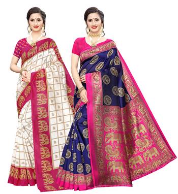 Combo Of 2 Poly Silk  Multicolor Printed Women's Saree 1