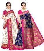 Combo Of 2 Poly Silk  Multicolor Printed Women's Saree