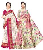 Combo Of 2 Poly Silk  Multicolor Printed Women's Saree