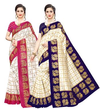 Combo Of 2 Poly Silk  Multicolor Printed Women's Saree 1