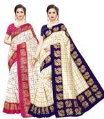 Combo Of 2 Poly Silk  Multicolor Printed Women's Saree