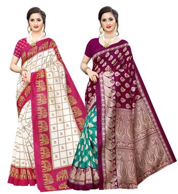 Combo Of 2 Poly Silk  Multicolor Printed Women's Saree 1
