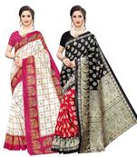 Combo Of 2 Poly Silk  Multicolor Printed Women's Saree