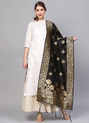 Women Black Color Woven Traditional Dupatta 1