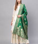 Women Green Color Woven Traditional Dupatta