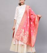 Women Peach Color Woven Traditional Dupatta