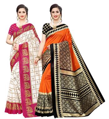 Combo Of 2 Poly Silk  Multicolor Printed Women's Saree 1