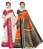 Combo Of 2 Poly Silk  Multicolor Printed Women's Saree