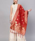 Women Red Color Woven Traditional Dupatta