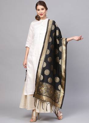 Women Black Color Woven Traditional Dupatta 1
