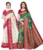 Combo Of 2 Poly Silk  Multicolor Printed Women's Saree