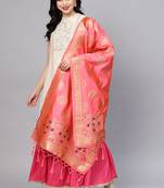 Women Light Peach Color Woven Traditional Dupatta