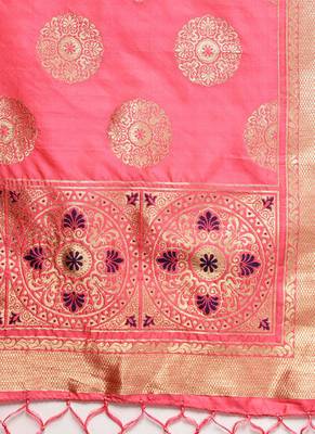 Women Light Peach Color Woven Traditional Dupatta 2