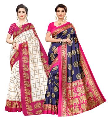 Combo Of 2 Poly Silk  Multicolor Printed Women's Saree 1