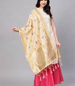 Women Cream Color Woven Traditional Dupatta