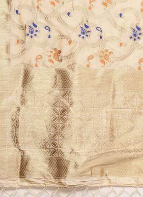 Women Cream Color Woven Traditional Dupatta 2