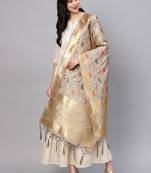 Women Grey Color Woven Traditional Dupatta