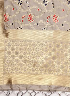Women Grey Color Woven Traditional Dupatta 2