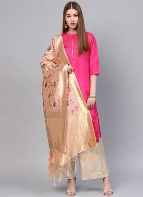 Women Light peach Color Woven Traditional Dupatta 1