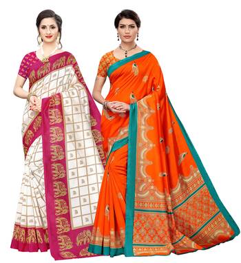 Combo Of 2 Poly Silk  Multicolor Printed Women's Saree 1