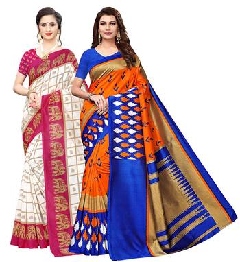 Combo Of 2 Poly Silk  Multicolor Printed Women's Saree 1