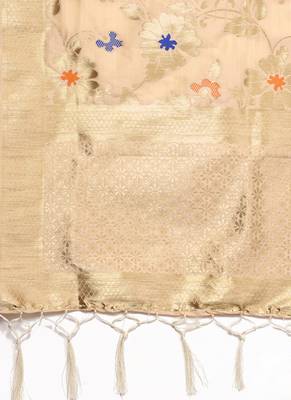 Women Cream Color Woven Traditional Dupatta 2