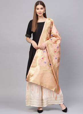 Women Baby Pink Color Woven Traditional Dupatta 1