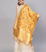 Women Mustard Color Woven Traditional Dupatta