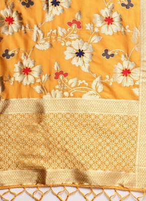 Women Mustard Color Woven Traditional Dupatta 2