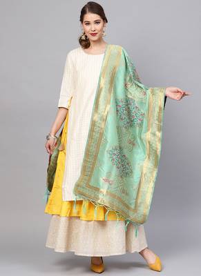 Women Sea Green Color Woven Traditional Dupatta 1