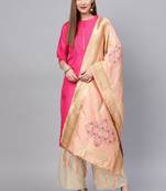 Women pink Peach Color Woven Traditional Dupatta